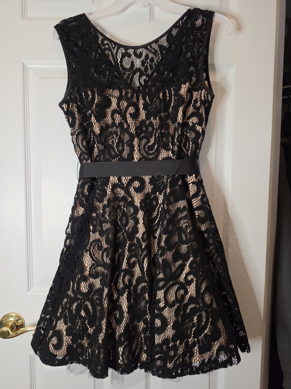 Betsy & Adam Black Lace A-Line Party Dress 10P Petite Tulle Belt